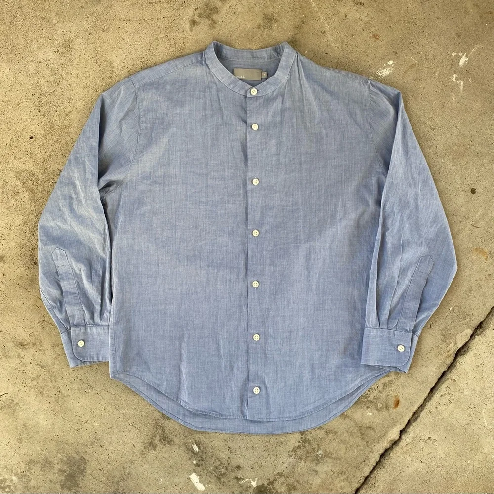 Vince Light Blue Button Down Shirt with Mandarin Collar - Picture 3 of 12